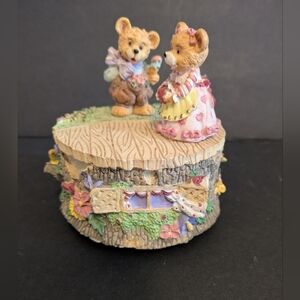 Music Box Bear Couple Resin Pastel Floral Its A Small World After All